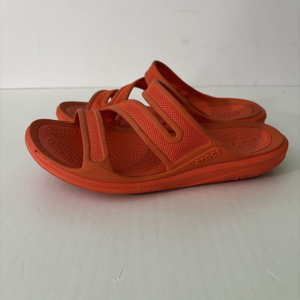 Crocs Kadee II Orange Slides Sandals Girls Youth Size 4 Summer Vacation Beach - Picture 5 of 9